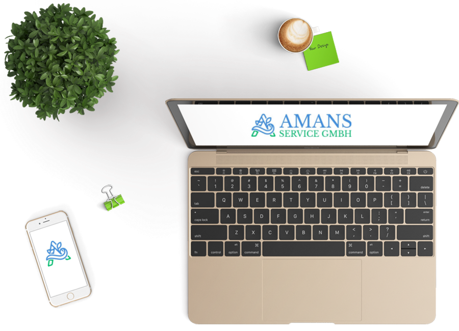 Laptop zeigt die Website der Amans Service GmbH
